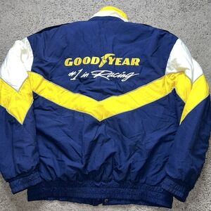 VINTAGE 90s GOODYEAR #1 in Racing Puffer Jacket Size Large WrapAround Diamond
